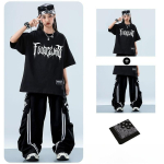 Laste lava trumm Hip-hopi moeshow esinemiskost&uuml;&uuml;m Poistele T&uuml;drukutele t&auml;navatants Jazz Streetwear L&uuml;hikeste varrukatega pluus P&uuml;ksid R&otilde;ivakomplekt 120cm white