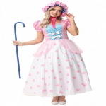 M&auml;nguasjalugu Bo Peep Cosplay Kost&uuml;&uuml;m Roosa t&auml;piline Kleit Halloweeni peo T&auml;iskasvanute rollim&auml;ngu riietus M&uuml;tsiga Krinoliini komplekt M roosa