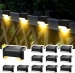 Lampes solaires d'ext&eacute;rieur, lot de 12, lampes LED &eacute;tanches pour escaliers, cl&ocirc;tures, cour, terrasse (noir, blanc chaud)