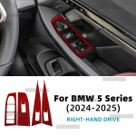 Real Soft Carbon Fiber For BMW 5 Series i5 G60 G61 G68 2024 2025 Car Window Switch Panel Front Door Protector Sticker LHD RHD RHD red carbon