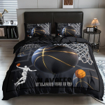 3 tk Must Voodipesukomplekt Korvpallidunk 3D Prindiga Hubane Tekikoti Komplekt King Queen Twin Single Suurus S&uuml;nnip&auml;evakingitus Poisi Magamistoa Dekoor EU Single(135*200cm)3pcs
