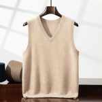 100% ka&scaron;miir meeste varrukateta &auml;rikasulik &uuml;hev&auml;rviline kootud vest-kampsun lahtine t&otilde;mmatav V-kaelusega pealisosa T-s&auml;rgid p&otilde;hiline Jumper XXXL beige