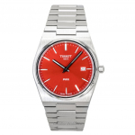 Tissot PRX Roostevabast terasest Punase sihverplaadiga Kvarts T137.410.11.421.00 100M Meeste k&auml;ekell