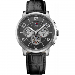 Tommy Hilfiger Keagan Must sihver Must nahkrihm Meeste kvartsikell 1791289 must