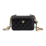 Chanel P&auml;hklipuu Kuldne Pallikett Meigipeegliga Nahast Kett Teemantmustriga Lambanahast Crossbody Kott Naiste Must Gift Set(Basic Set+Box+Shopping Bag) must