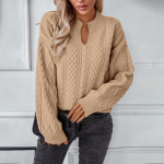 Naiste vabaajamoe pikkade varrukatega kuduv kampsun S khaki