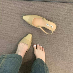 Madala Kontsaga Baotou Sandaalid Naiste Prantsuse Nude V&auml;rvi Terava Otsaga V&auml;ike L&otilde;hnav Stiil Rihmaga Taga Paksu Kontsaga Air Style &Uuml;hed Kingad 35 khaki