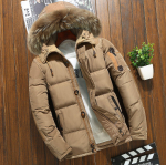 Talvine sulemantel meeste nupp T&otilde;mblukk Disain karusnaha krae kapuutsiga sulejope Paks soe valge pardi sulemantel Parka br&auml;ndi meeste riided M