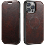 Magnetlaadimise nahast &uuml;mbris iPhone 16 Pro Max 15 14 Plus 13 Pro 12 jaoks, seisutoega, kaarditaskuga, vanaaegne klappkate For iPhone 12pro pruun