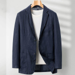 Meeste suvine linane &uuml;likond Slim Fit Vabaaja &Auml;ri Kerge Hingav &Uuml;he n&ouml;&ouml;pidega pintsak Mugav jope noortele ja keskealistele 3XL tumesinine v&auml;rv
