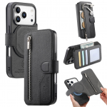 2-&uuml;hes Eemaldatav Magnetiline T&otilde;mblukuga Kaardipesa Rahakott Nahast &Uuml;mbris iPhone 17 Pro Max 16 Plus 15 14 13 12 jaoks Klappkott Taskukate iPhone 13 Pro must