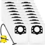 18tk Tolmuimejakotid Karcher WD2, WD2 Plus, WD3, WD3p, WD4, WD5, WD6 Filtritele, Asendus M&auml;rg- ja Kuivtolmuimeja Tolmukotid &Uuml;hilduvad S001 white