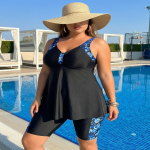 Suurused Sinine & Valge Lilleline Tankini Ujumisseelikuga Komplekt 5XL must