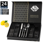 24-osaline roostevabast terasest lauan&otilde;ude komplekt: R&uuml;&uuml;tli disainiga kahvel, nuga, lusikas - Ideaalne hotelli, kodu v&otilde;i kingituse jaoks. Knight's True Color - 24-Piece Set (Large Box) gray