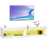 Telerikapp, Seinale kinnitatav madal telerialus 16 v&auml;rvi RGB LED-valgustusega, Telerialus avara hoiuruumiga, 55-60-tollilistele teleritele, L&auml;ikiv valge 140 x 40 x 30 cm