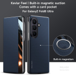 S&uuml;sinikkiudmustriga nahast magnetiline telefoni&uuml;mbris Samsung Galaxy Z Fold 8Ultra 7 jaoks, &auml;riakna vaatega, juhtmevaba laadimise kate Galaxy Z Fold 7 sinine