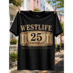 Vabaajastiilis meeste T-s&auml;rk Westlife 25. aastap&auml;ev 1998 2023 T&auml;nan m&auml;lestuste eest Disain Suveks ja S&uuml;giseks Kingitus F&auml;nnidele Ja Muusika S must