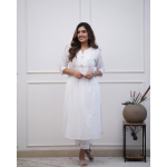 Valge Puuvillane Tikandiga Kurti koos P&uuml;kstega Komplekt India Naiste Disainer &Uuml;laosa Kurta Komplekt white