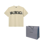 Balenciaga puuvillane T-s&auml;rk tape-tr&uuml;kiga 764235TSVK19501 S-No Original Gift Bag Or Gift Box beež