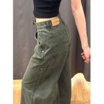 Naiste K&otilde;rge V&ouml;&ouml;koht Lai Jalg Cargo Teksap&uuml;ksid Mitme Taskuga L&otilde;tv Sirge Denim P&uuml;ksid Vintage Armee Roheline Vabaaja Streetwear P&uuml;ksid XS beige