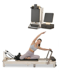 VEVOR Kokkupandav Pilates Reformer Masin, Reformeri Komplekt Istumiskastiga, Pilates Voodi Kahekordse Takistusega - Vedru & N&ouml;&ouml;r 221.5 x 70 x 83 cm