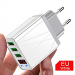VAORLO LED-laadija USB-port 5V 3,1A kiirlaadimine, kolm porti USB-laadimiskaabli jaoks EU ES-pistik LED-ekraan EU Plug White