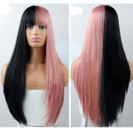 MISS PARUKAS Half Colors Juuksed Hallid ja mustad pikad sirged juuksed Bangsiga Moodne parukas naistele sale must/roosa