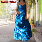 Naiste Mood Varrukateta Swing Long Sling Kleit Boho Tiev&auml;rviga 3D Prinditud Maxi kleidid Vabaaja spagetirihmadega suvekleidid Suures suuruses 2XL