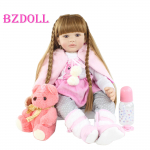 BZDOLL 60 CM pehmest silikoonist taass&uuml;ndinud nukk t&uuml;drukule pikkade juustega printsess v&auml;ikelapsele beebidele m&auml;nguasjad Boneca s&uuml;nnip&auml;evaks j&otilde;ulukingitus Brinquedos Brown eyes, 60cm doll pruun