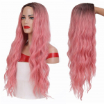 LUPU s&uuml;nteetilised parukad kuumakindlast kiust keskmise osa igap&auml;evased Cosplay parukad naistele pikad lainelised ombre blondid roosad h&otilde;bedased juuksed 70CM