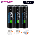 CITYORK 1,5 V AA liitiumioonaku, laetav, mikro-USB, kiirlaadimisega AA aku + C-t&uuml;&uuml;pi kaabel klaviatuuri ja kaugjuhtimispuldi m&auml;nguasjale 8pcs must