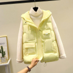 Talvised Korea lahtised naiste puuvillased vestid, kapuutsiga vabaajariietega mantlid XL kollane