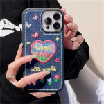 Ins Korea armsa lillega teksariidest tikitud telefoni&uuml;mbris iPhone'ile 14 13 12 11 Pro Xs Max X Xr Love Heart Y2k p&otilde;rutuskindel pehme kate For iPhone XS Max