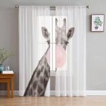 Naljakad kaelkirjak loom valged l&auml;bipaistvad kardinad elutuppa &Scaron;ifoon Voile kardin Magamistoa T&uuml;llkardinad Aknakatted 1 PCS W250XH250cm