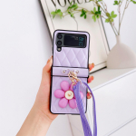 Korea Crossbody kaelarihmaga nahast rihma lillega s&uuml;dame&uuml;mbris Samsung Galaxy Z Flip3 5G Z Flip 3 Zflip 3 Flip4 Zflip 4 kaanele for Z Flip 3 must