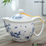 BORREY 350 ml keraamiline teekann Jingdezhen portselanist teekann roostevabast terasest filtriga Puer veekeetja sinise ja valge tee komplekt 11 (350ml teapot)