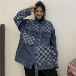 Teksajakk Naiste Suur Korea mood T&auml;navar&otilde;ivad Must Vintage Ruuduline Teksad Jakid &Scaron;ikk Elegantne Gooti lahtine mantel S sinine