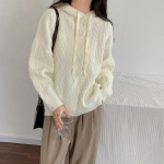 Kapuutsiga geomeetriline keerdpullover naiste pluss-suuruses turske kudum One size valge