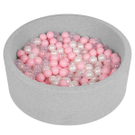 Selonise pehme pallibassein 90x30cm/200 palli &uuml;mmargune v&auml;ikelapse vaht, helehall:puuder roosa/p&auml;rl/l&auml;bipaistev 90x30cm/200 balls