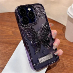 Glitter Butterfly Gradient Stand Case iPhone 15 15Pro 14 12 13 Pro Max 14Pro Bracket l&auml;bipaistev katmine pehme silikoonkate iPhone 15 Pro Max must