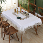 Valge laudlina pitsist v&auml;ljal&otilde;igatud volangid Kerge luksuslik laudlina kaasaegne lihtne kohvilaud laudlina kandiline laudlina 130*180