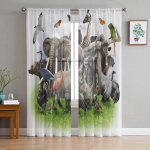3D metsloomade loomaaia t&uuml;llkardinad elutuppa kardinad akna l&auml;bipaistvad kaasaegsed kardinad magamistoa sisekujunduseks 135W x 114H(cm)