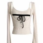 S&uuml;gistalv Naine Korea mood kokett, kaheosalised komplektid, k&auml;rbitud kampsun, pulloverid, topsid, džemprid, kujundus Gyaru kudumid, 2000. aasta m&otilde;&otilde;n S valge