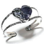 Naturaalne Lolite Kivi Gemstone 925 Sterling H&otilde;be Mansett K&auml;ev&otilde;ru Reguleeritav p6M36