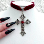 Goth Aesthetic Cross Red Velvet Choker Cross Ripats Kaelakee Naistele Armsad ketid Ehted 1