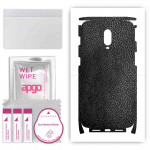apgo Protective Skin Sticker for the back+sides compatible with OnePlus 6T ML, Full Wrap Film, Foil, Vinyl - Pattern Black Leather