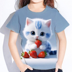 Topid Lastele L&uuml;hikeste varrukatega suvised kassi T-s&auml;rgid T&uuml;drukutele Laste riided 3D Printiga T-s&auml;rgid Korea Kawaii T-s&auml;rgid vanuses 10-14 aastat 160
