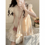 Suvine Lolita Kawaii minikleit naistele lendav varrukas Jaapani armas armas kleit naiste korea stiilis ruched haldjakleit 2023 Uus S beež
