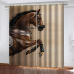 Hobune puidust uksega 3D digitaalprintimine Magamistoa elutoa aknakardinad 2 paneeli 100W130H(CM)40x51in&Hook