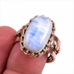 Naturaalne vikerkaarekuu kivi Gemstone 925 Sterling H&otilde;be Kahetooniline S&otilde;rmus S.8.5 S9T96